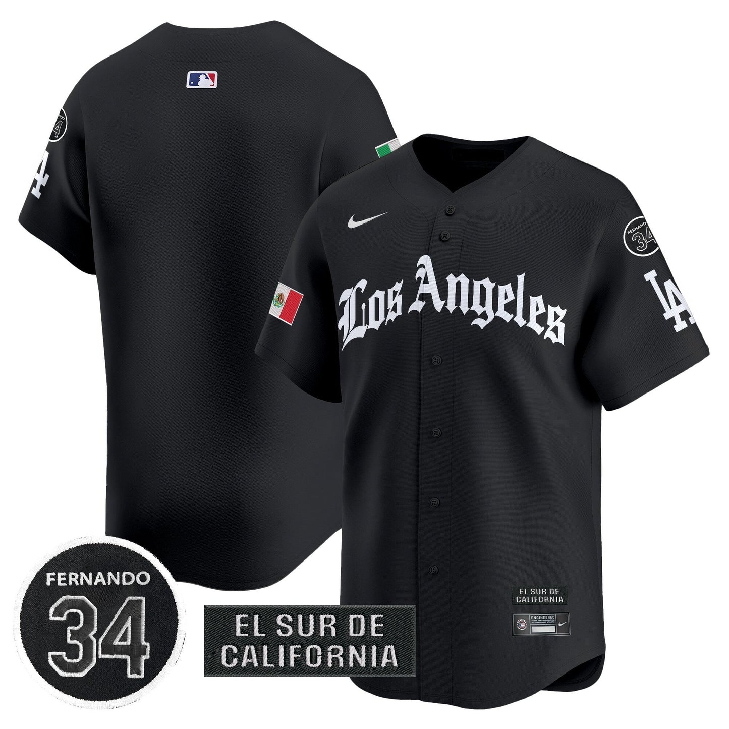 Men's Dodgers Mexico 2025 LA Gothic Style Patch Vapor Premier Limited Jersey - All Stitched