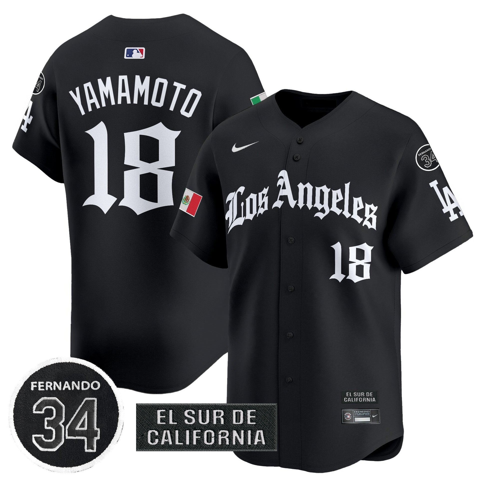 Men's Dodgers Mexico 2025 LA Gothic Style Patch Vapor Premier Limited Jersey - All Stitched