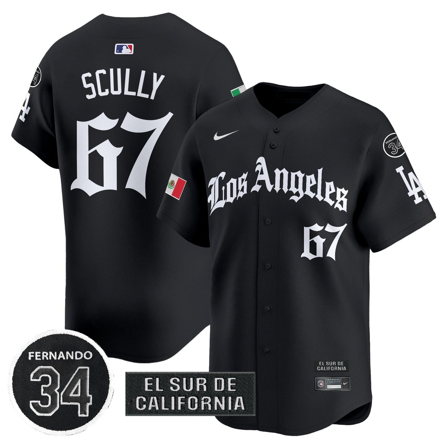 Men's Dodgers Mexico 2025 LA Gothic Style Patch Vapor Premier Limited Jersey - All Stitched