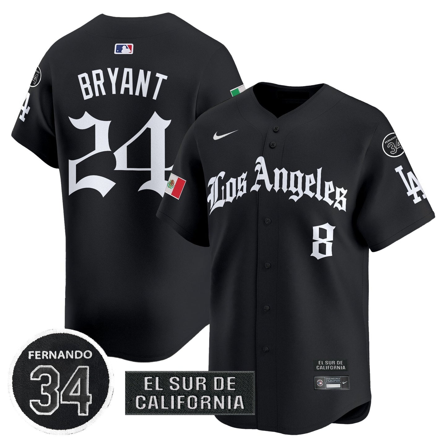 Men's Dodgers Mexico 2025 LA Gothic Style Patch Vapor Premier Limited Jersey - All Stitched