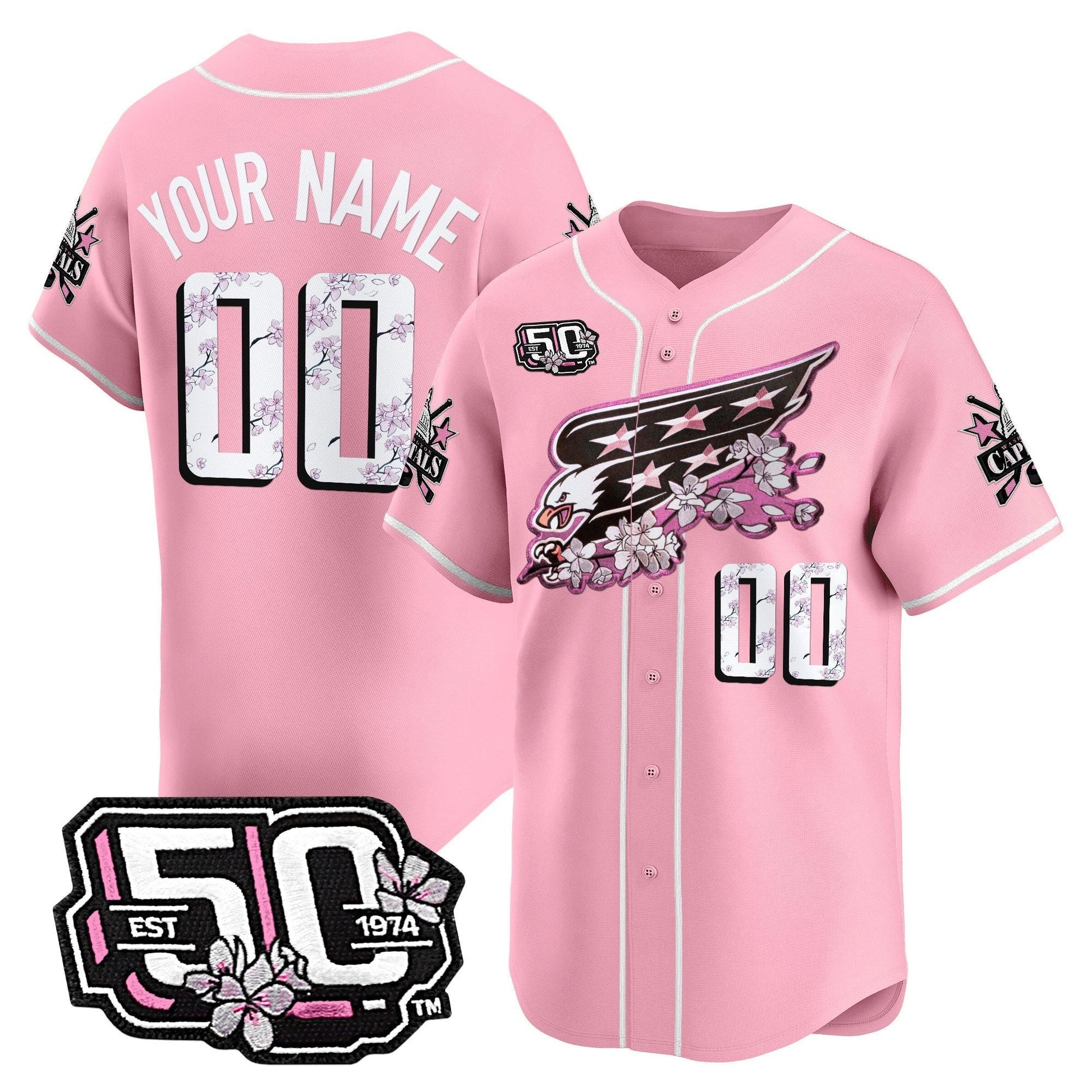 2025 Washington Capitals 50th Anniversary Cherry Blossom Style Vapor Premier Limited Custom Jersey - All Stitched