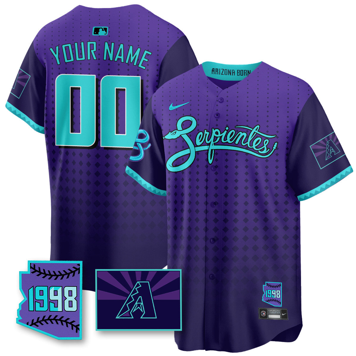 Custom Name/Gender Arizona Diamondbacks Purple for Second “Serpientes” City Connect Jersey - All Stitched