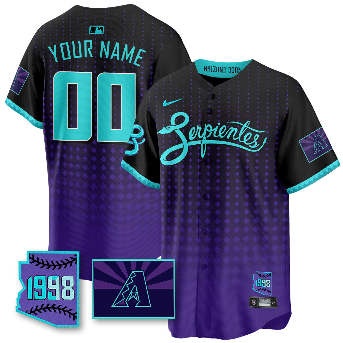 Custom Name/Gender Arizona Diamondbacks Purple for Second “Serpientes” City Connect Jersey - All Stitched