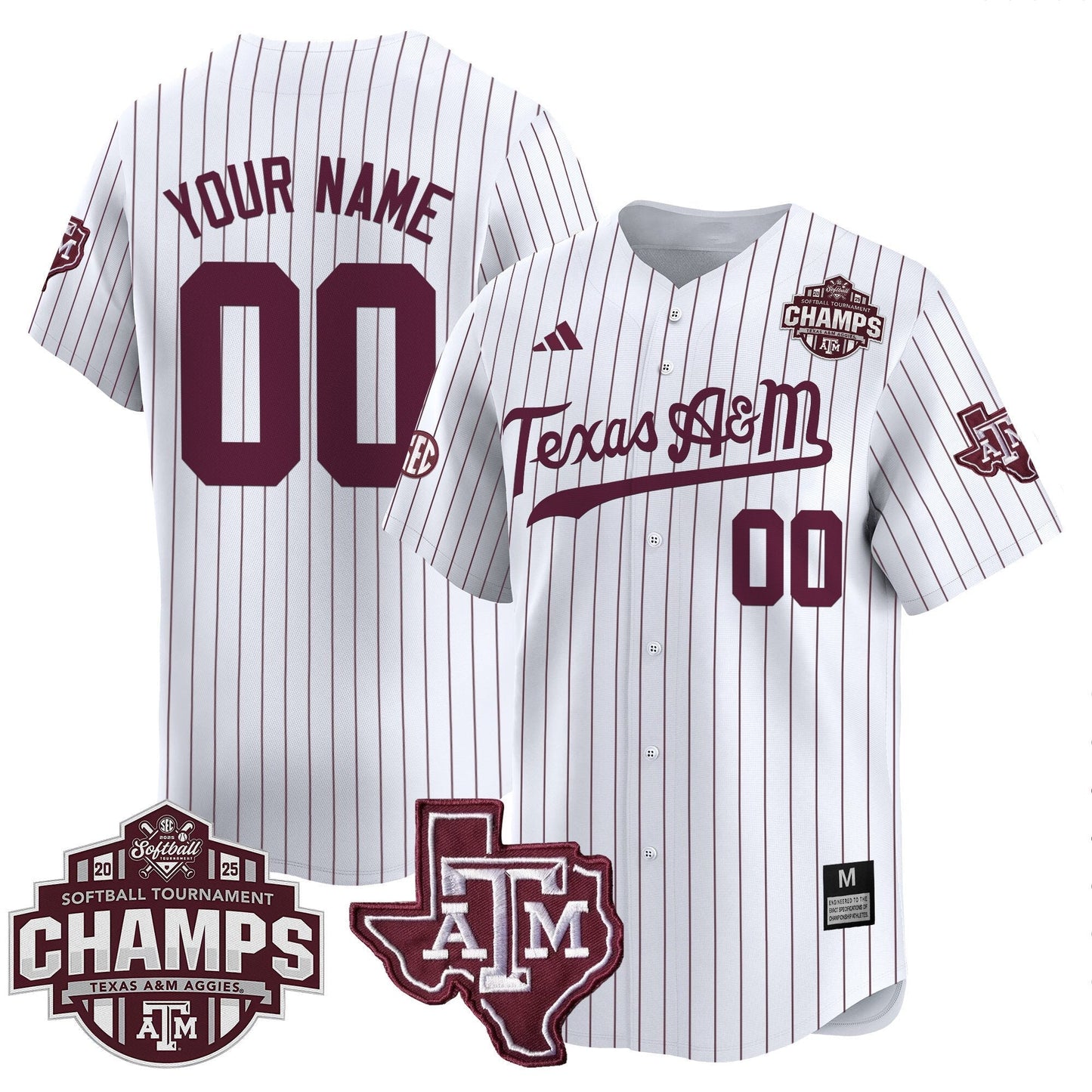 Texas A&M Aggies 2025 SEC Softball Conference Tournament Champions Patch Vapor Premier Limited Custom Jersey - All Stitched