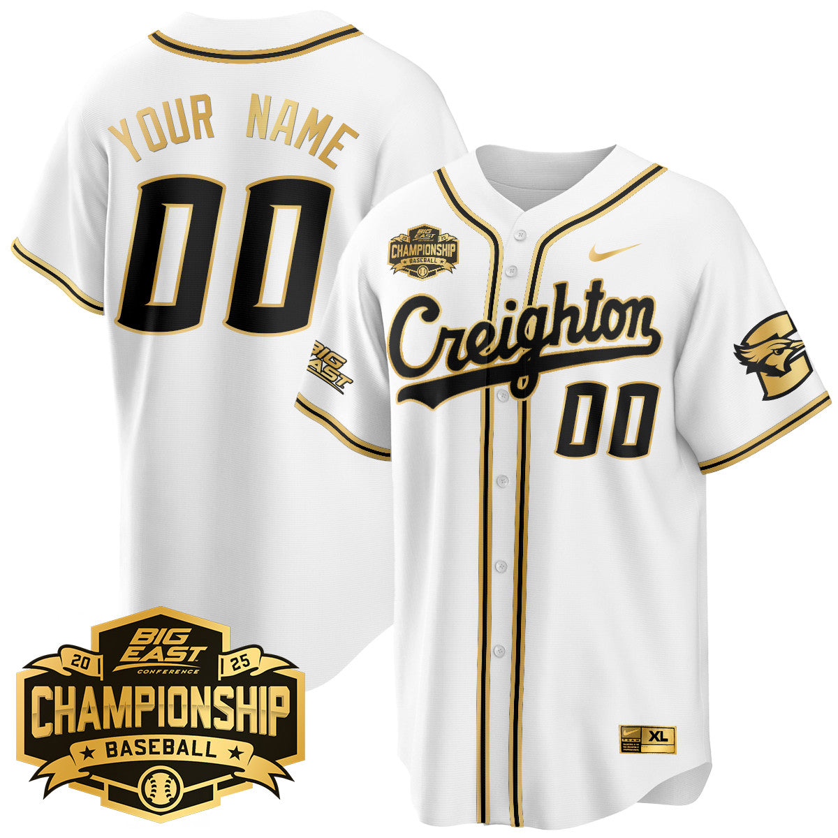 Custom Creighton Baseball 2025 Big East Baseball Tournament Champions Jersey - All Stitched