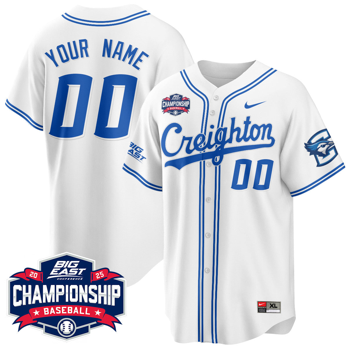 Custom Creighton Baseball 2025 Big East Baseball Tournament Champions Jersey - All Stitched
