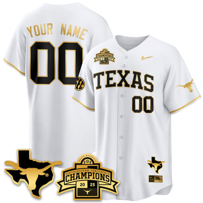 Custom Texas Baseball 2025 Southeastern Conference Champions Jersey - All Stitched