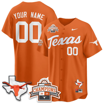 Custom Texas Baseball 2025 Southeastern Conference Champions Jersey - All Stitched
