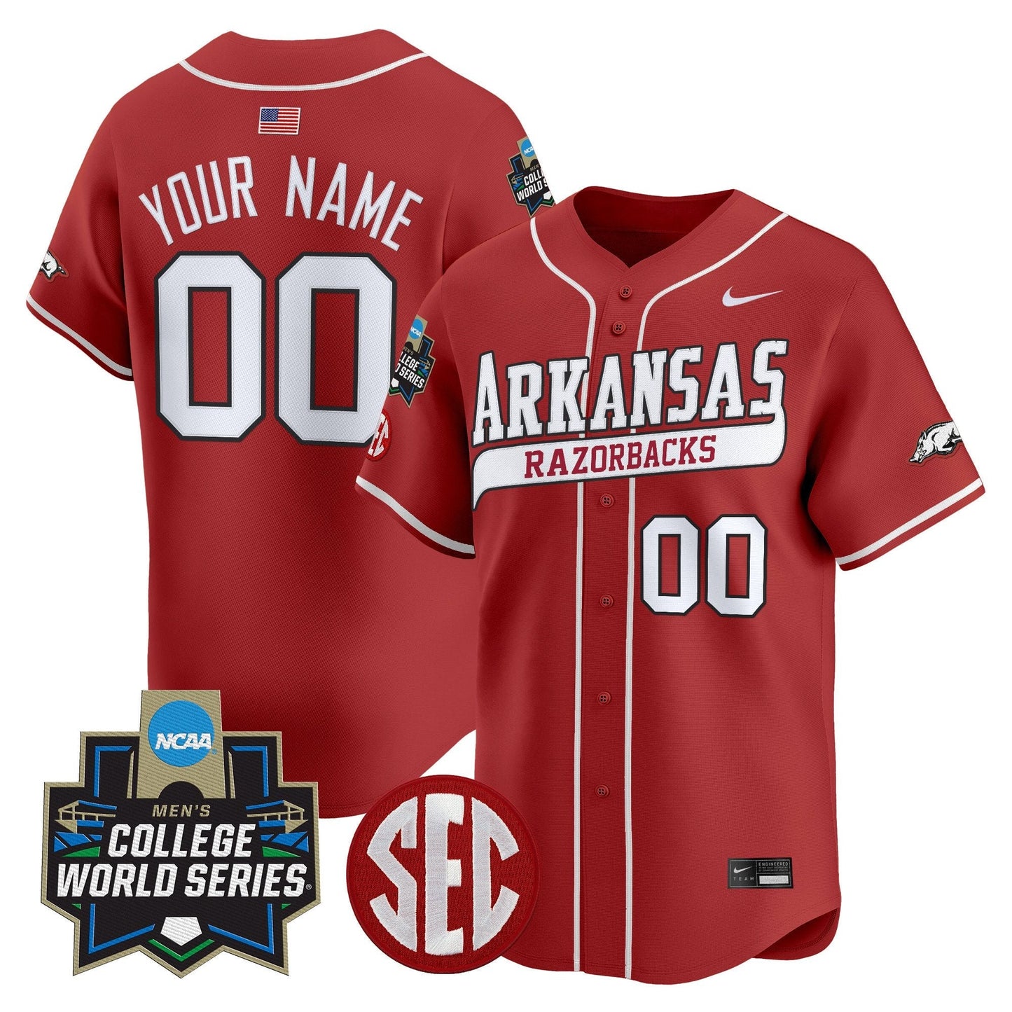 Arkansas Razorbacks 2025 World Series Vapor Premier Limited Custom Jersey - All Stitched