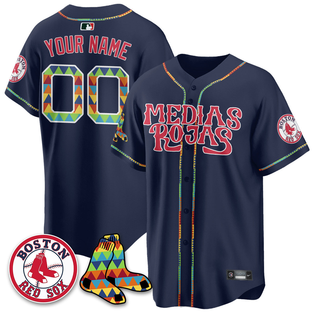 Custom Boston Red Sox "Medias Rojas" Limited Jersey - All Stitched