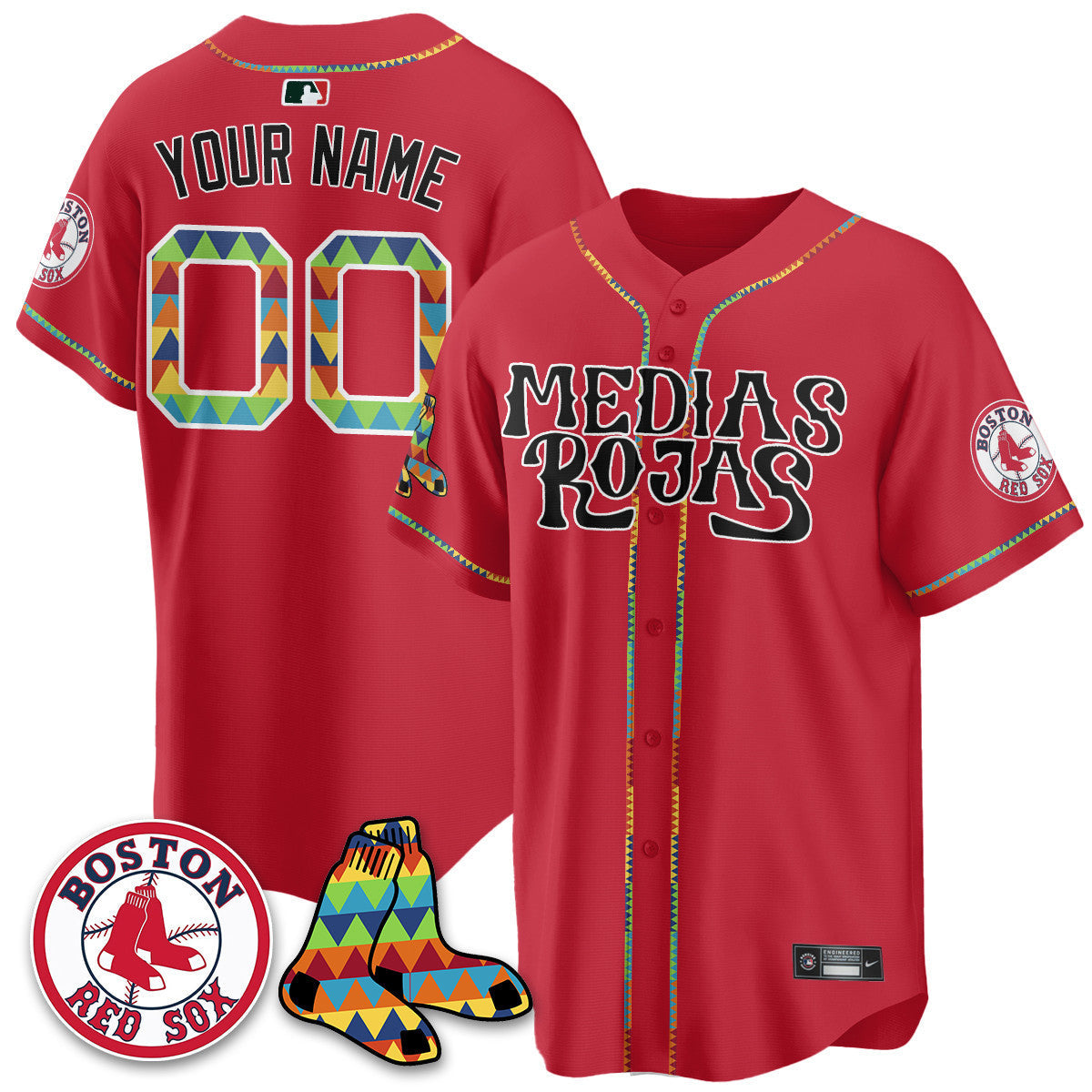 Custom Boston Red Sox "Medias Rojas" Limited Jersey - All Stitched
