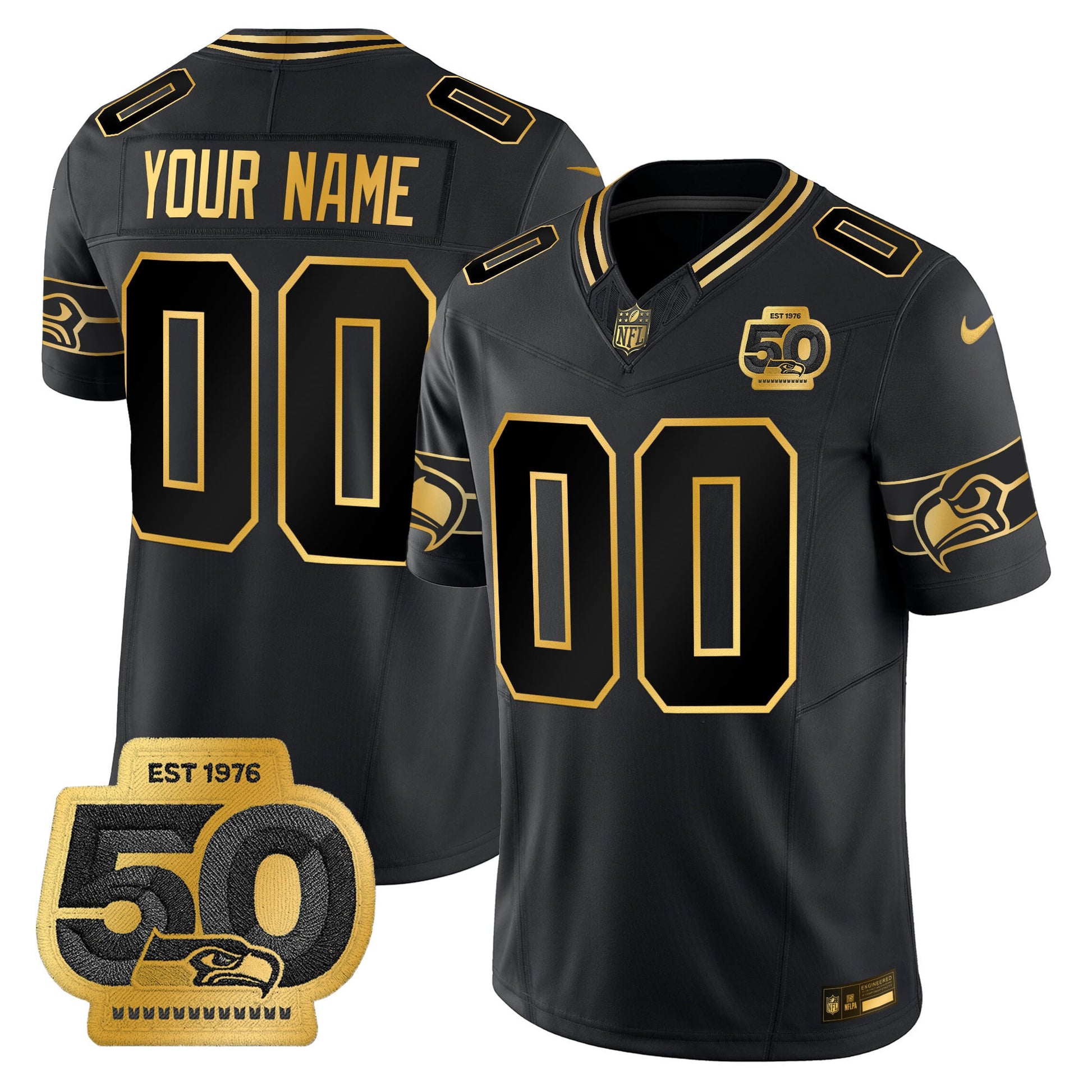 Seattle Seahawks 50th Anniversary Patch Gold Vapor Limited Custom Jersey - All Stitched