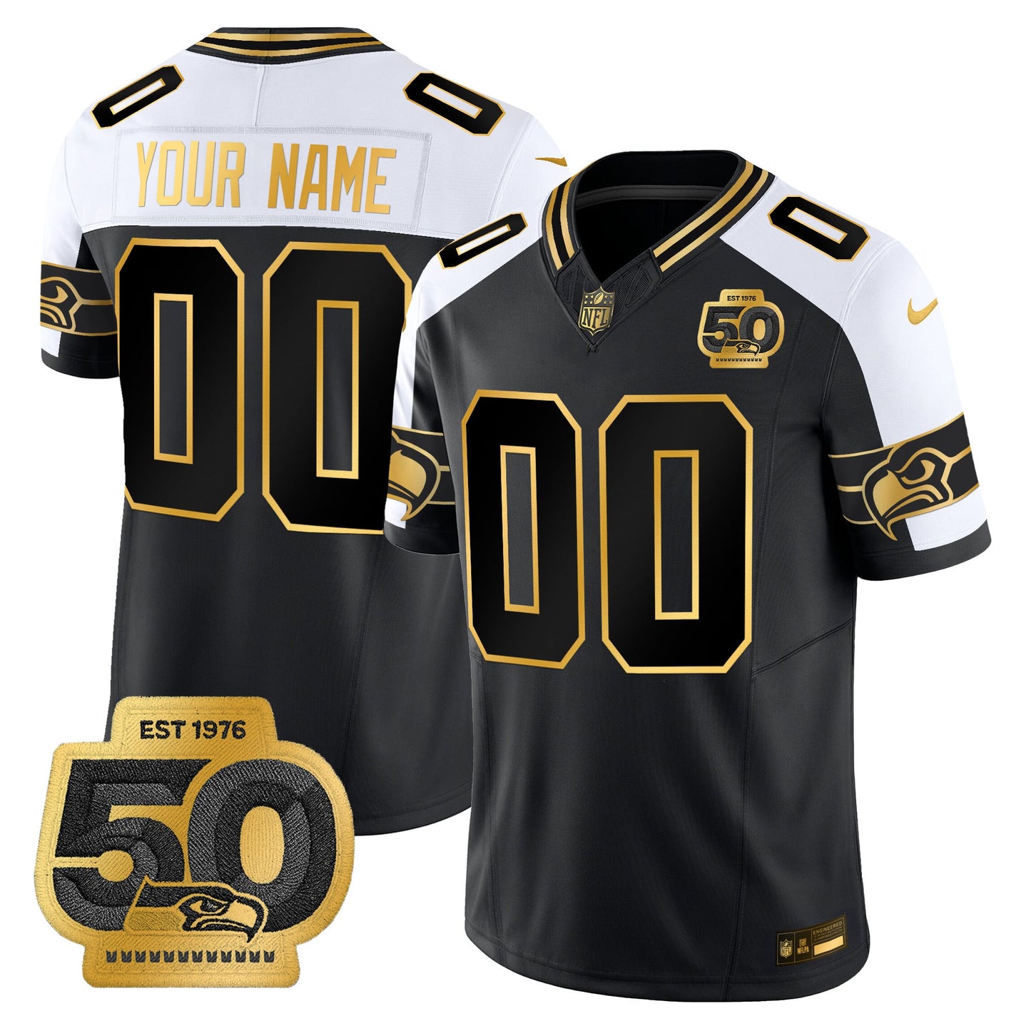 Seattle Seahawks 50th Anniversary Patch Gold Vapor Limited Custom Jersey - All Stitched
