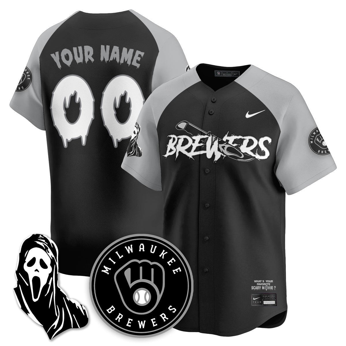 Milwaukee Brewers "Scream Ghostface" Custom Jersey - All Stitched