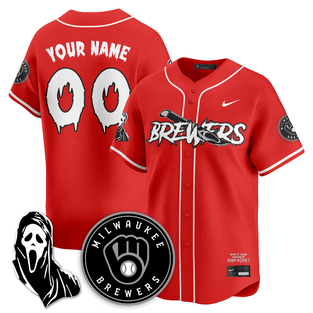 Milwaukee Brewers "Scream Ghostface" Custom Jersey - All Stitched