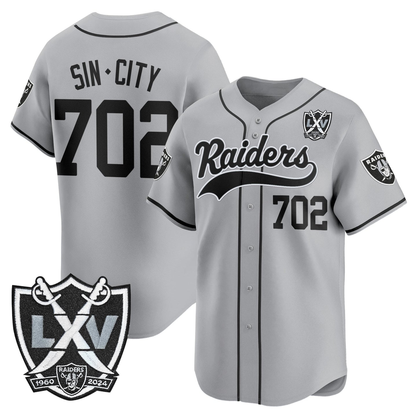 Las Vegas Raiders 65th Anniversary Patch Vapor Baseball Jersey - All Stitched