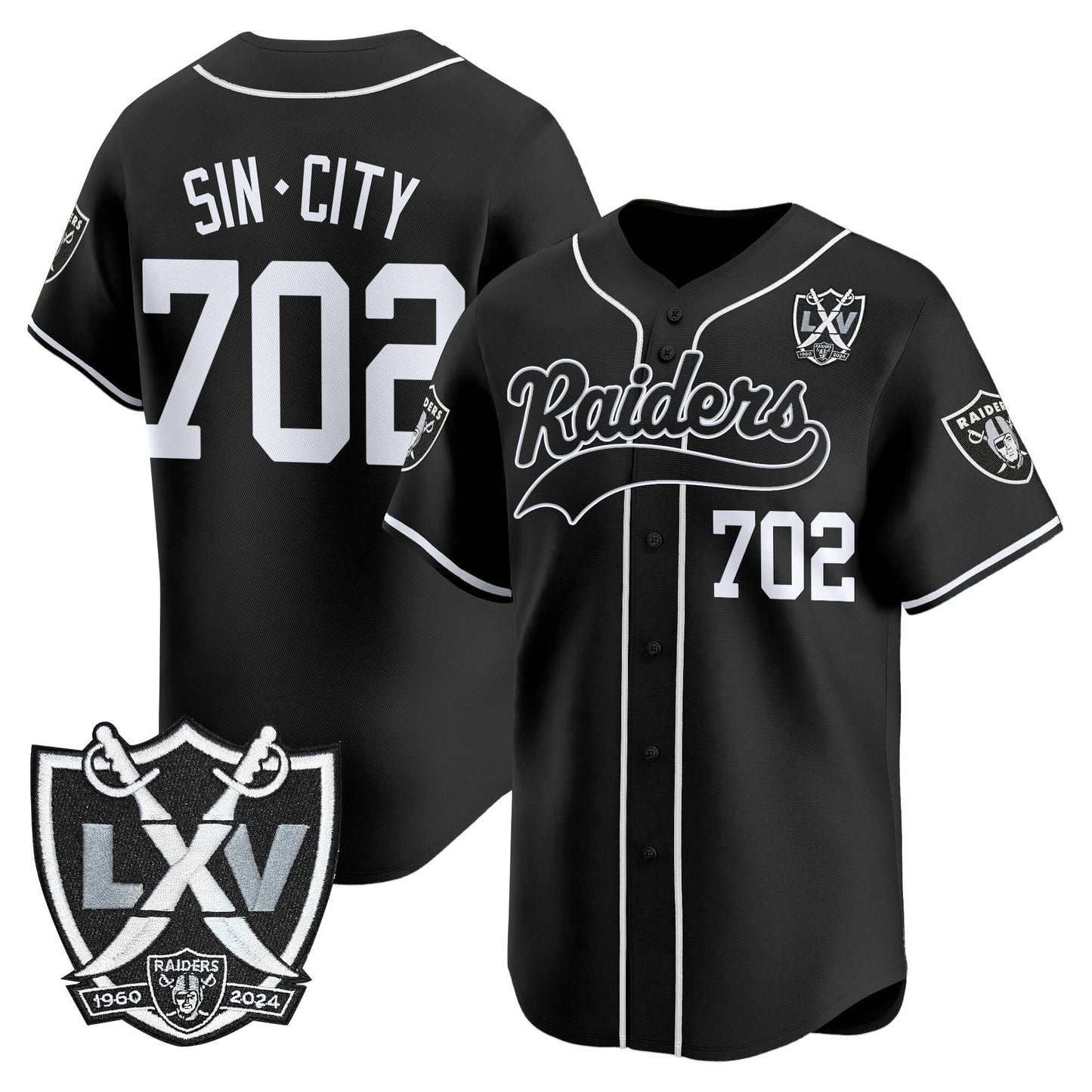 Las Vegas Raiders 65th Anniversary Patch Vapor Baseball Jersey - All Stitched