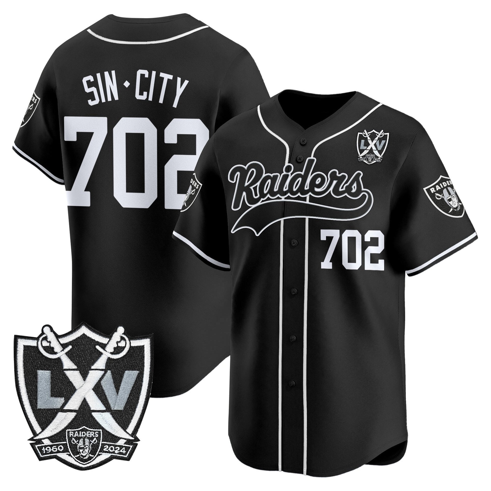 Las Vegas Raiders 65th Anniversary Patch Vapor Baseball Jersey - All Stitched