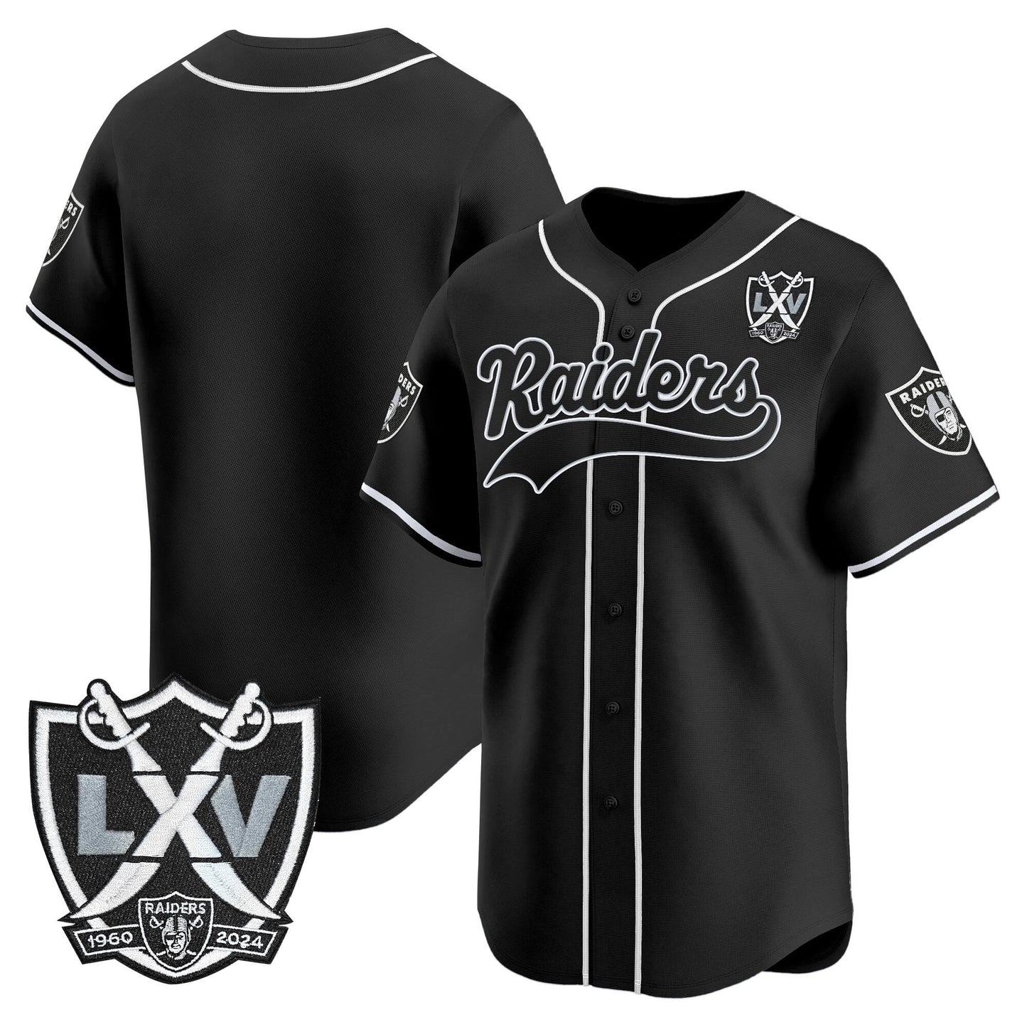 Las Vegas Raiders 65th Anniversary Patch Vapor Baseball Jersey - All Stitched