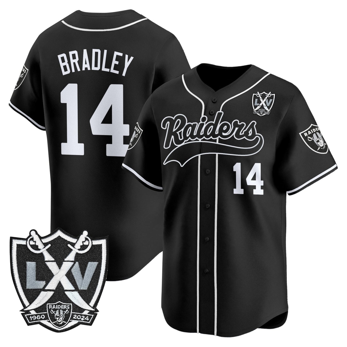 Las Vegas Raiders 65th Anniversary Patch Vapor Baseball Jersey - All Stitched
