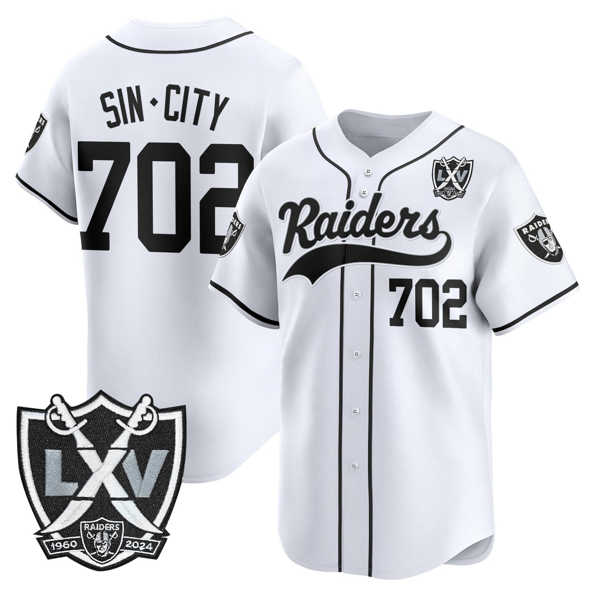 Las Vegas Raiders 65th Anniversary Patch Vapor Baseball Jersey - All Stitched