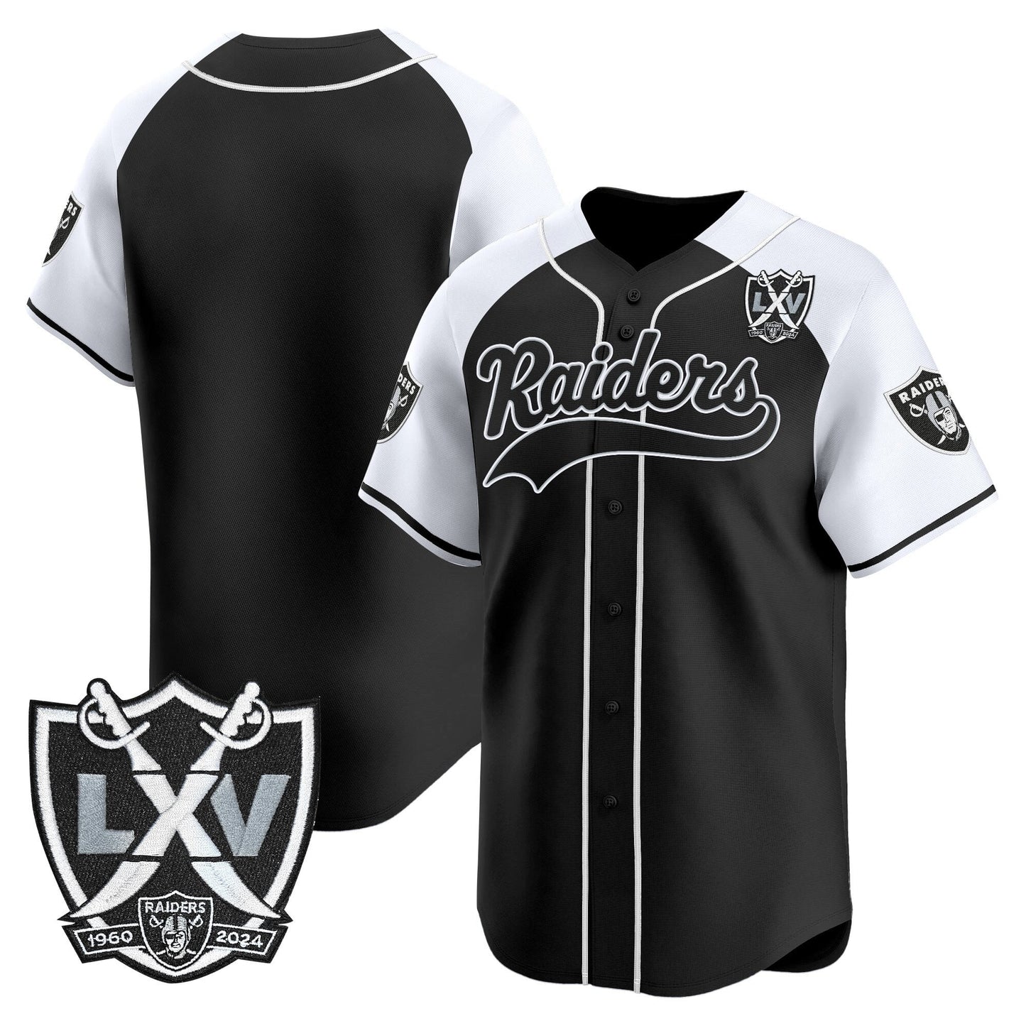 Las Vegas Raiders 65th Anniversary Patch Vapor Baseball Jersey - All Stitched