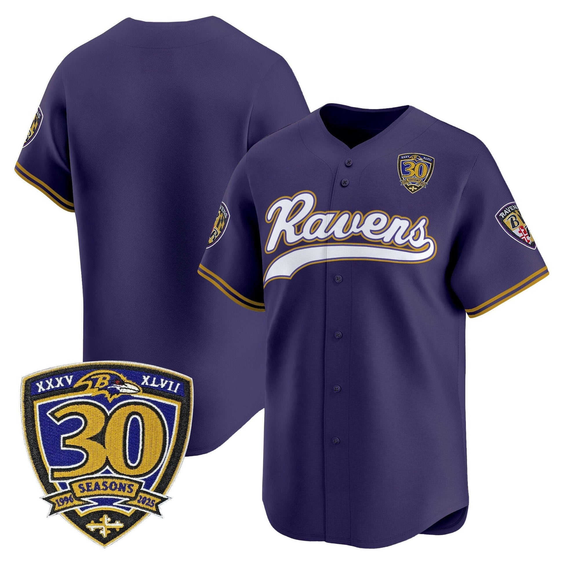 Men's Baltimore Ravens 2025 Vapor Baseball Jersey - 30th Anniversary Patch - All Stitched