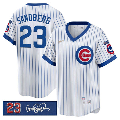 Men's Chicago Cubs 'Ryne Sandberg Tribute Patch' Cooperstown Jersey - All Stitched