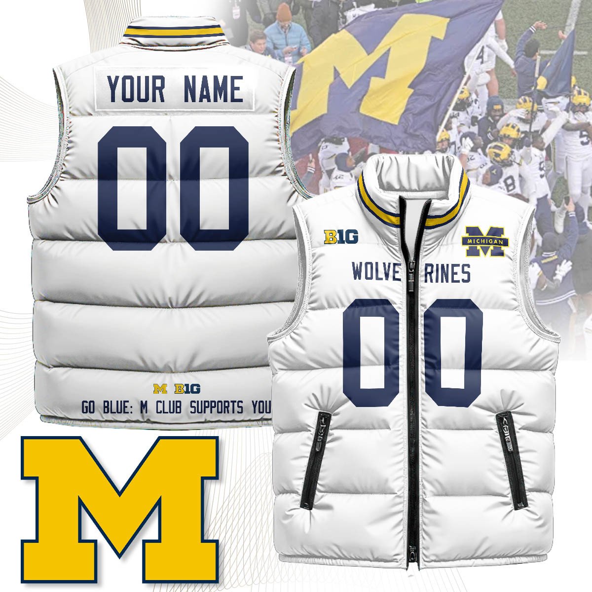Custom Michigan Wolverines Unisex Puffer Vest