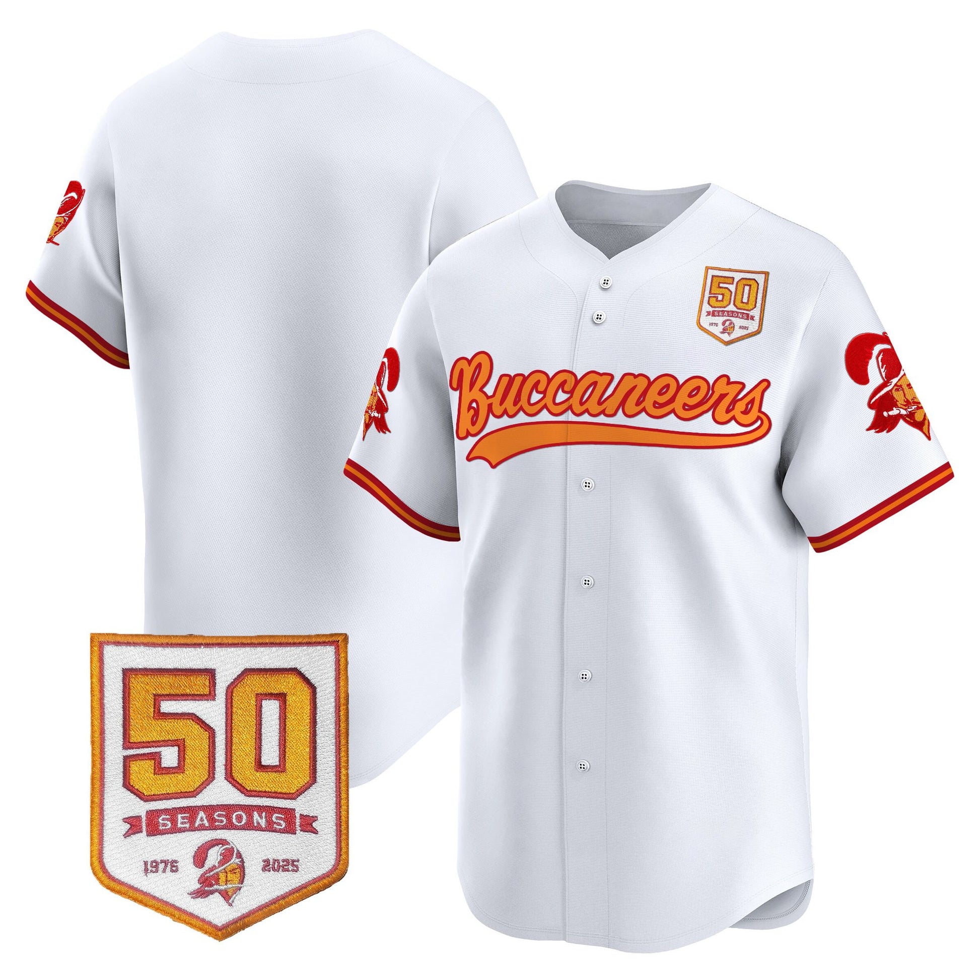 Men's Tampa Bay Buccaneers 50th Season Patch Vapor Baseball Jersey - All Stitched