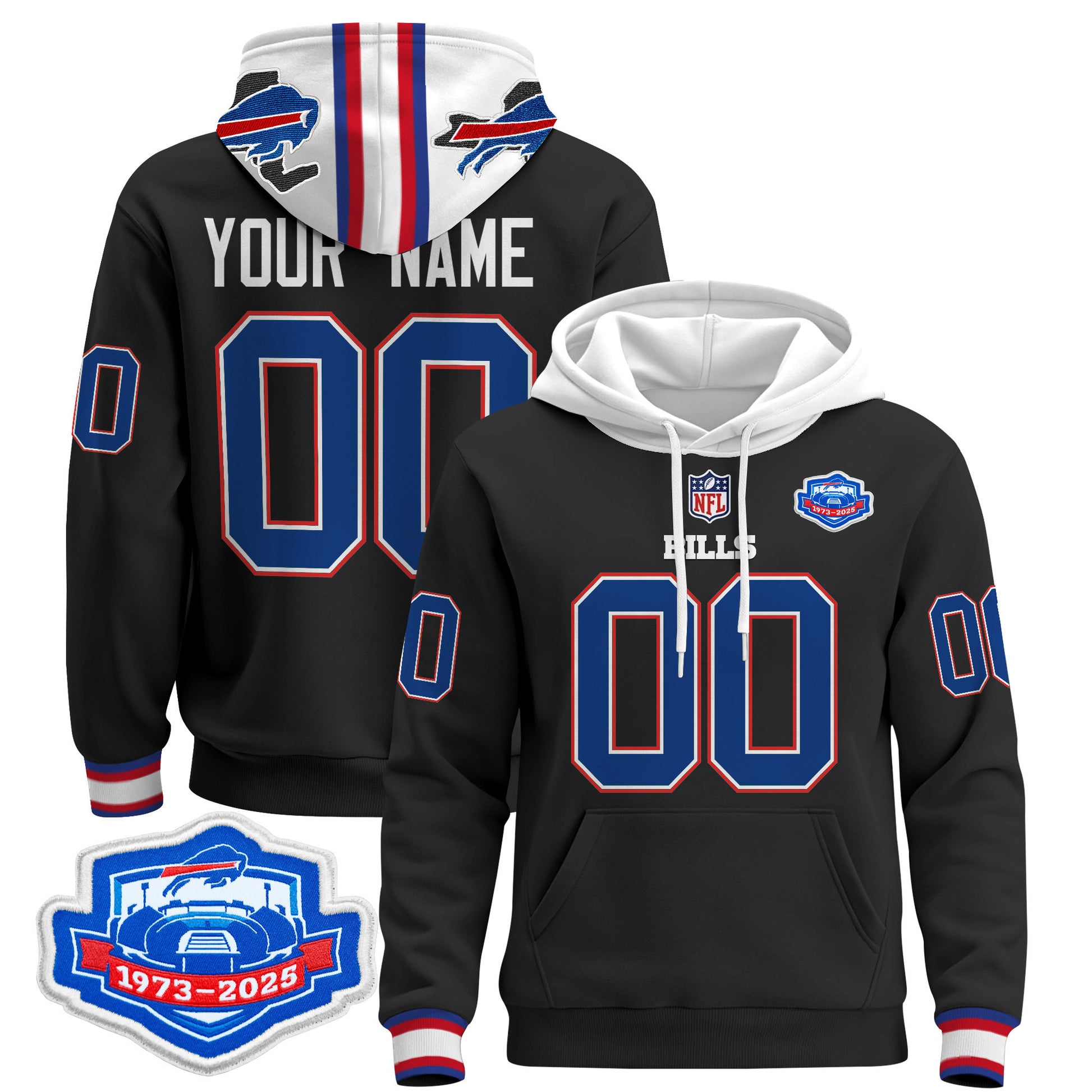 Buffalo Bills 2025 Farewell Season Patch Custom Pullover Hoodie - All Stitched
