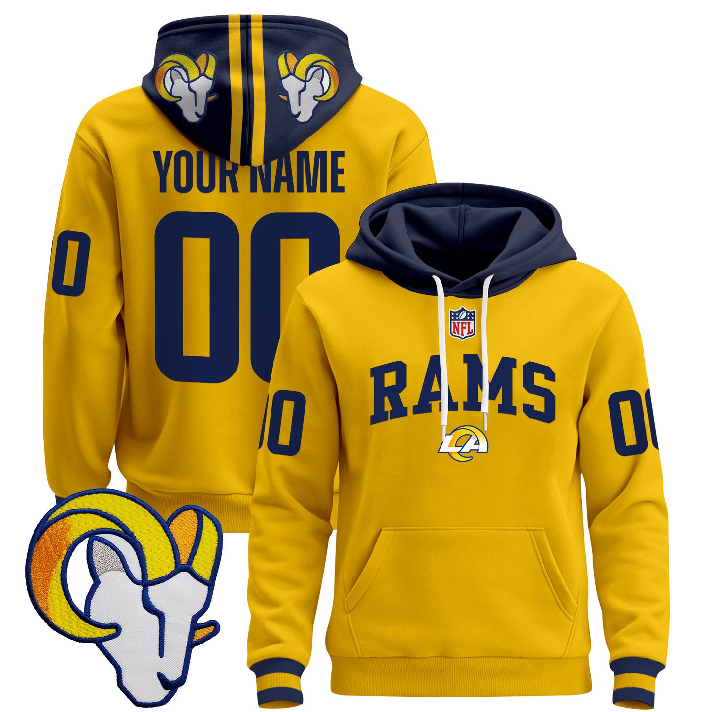 Los Angeles Rams 2025 Premium Custom Pullover Hoodie V2 - All Stitched
