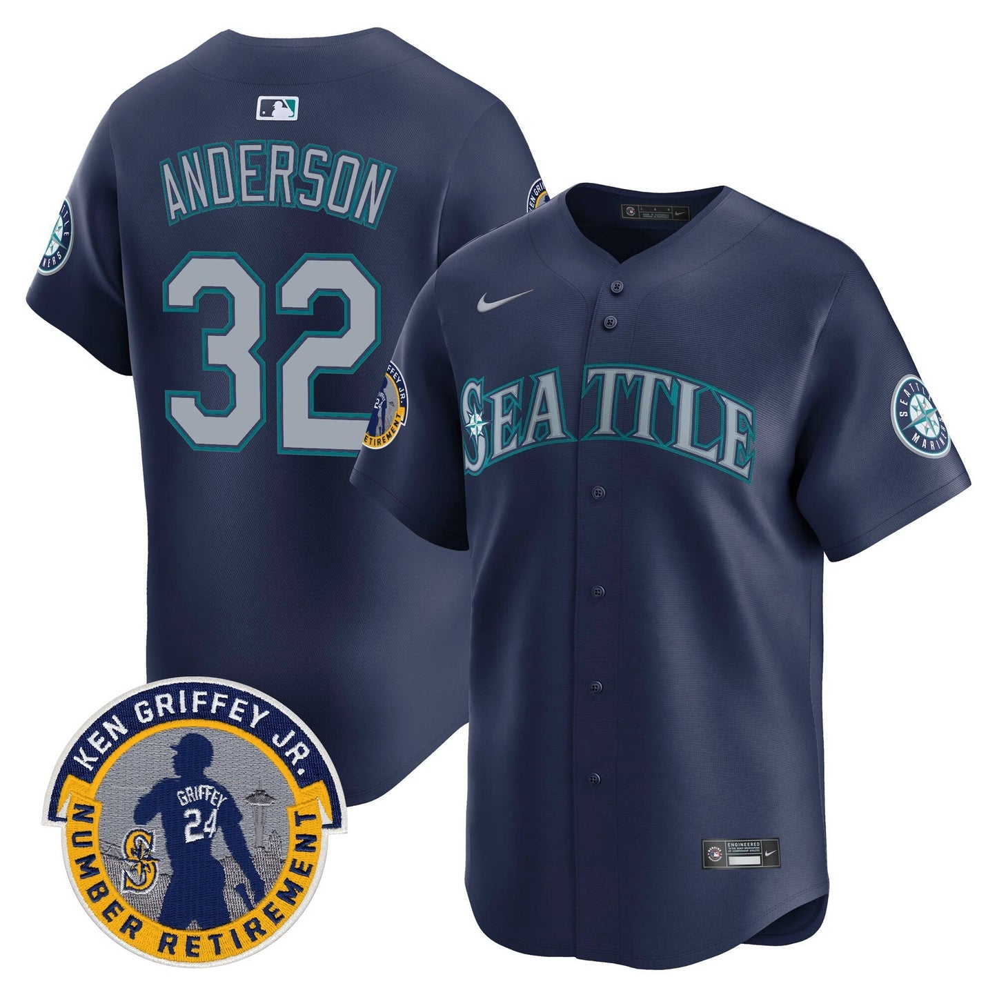 Men's Seattle Mariners 2025 Ken Griffey Jr. Patch Vapor Premier Limited Jersey - All Stitched