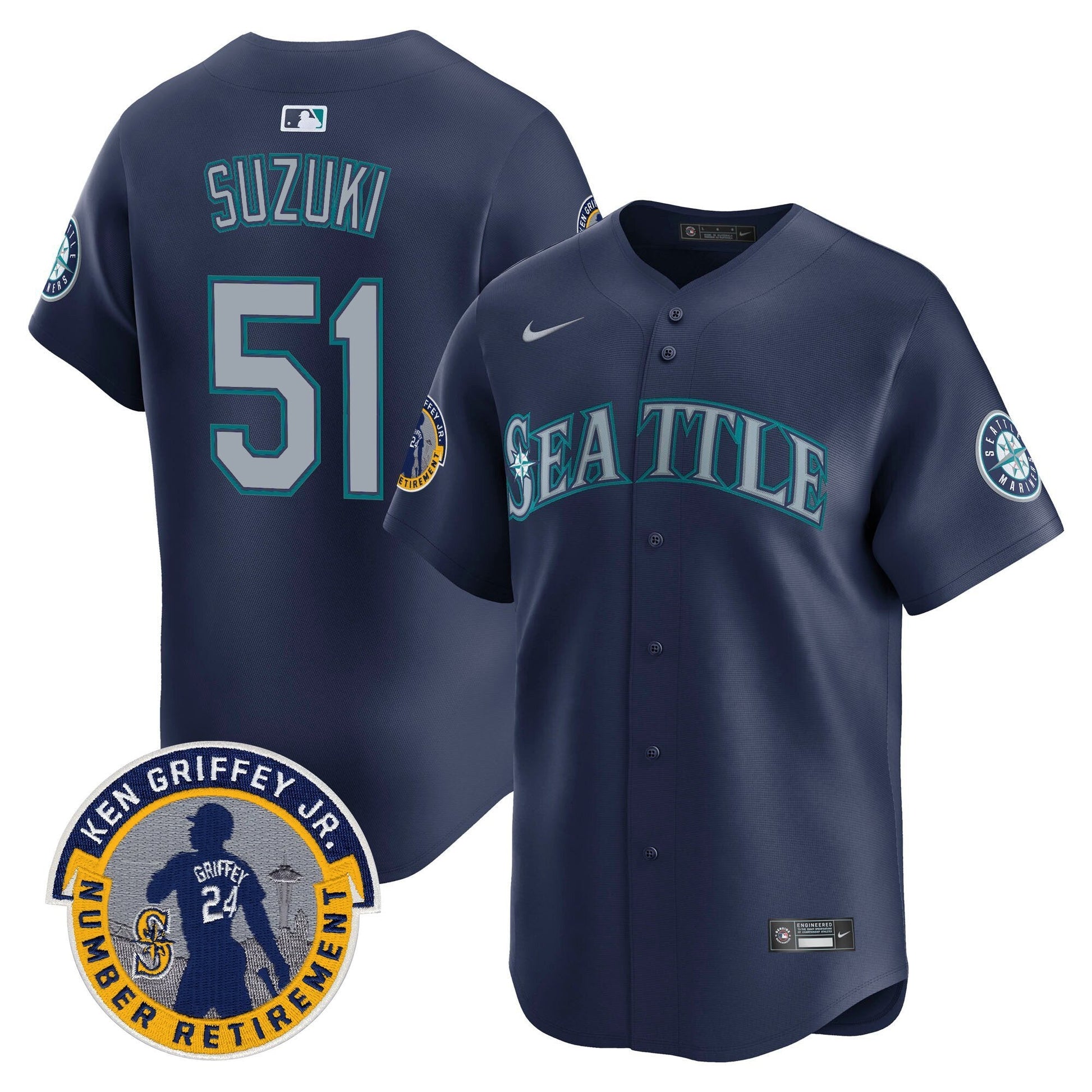 Men's Seattle Mariners 2025 Ken Griffey Jr. Patch Vapor Premier Limited Jersey - All Stitched