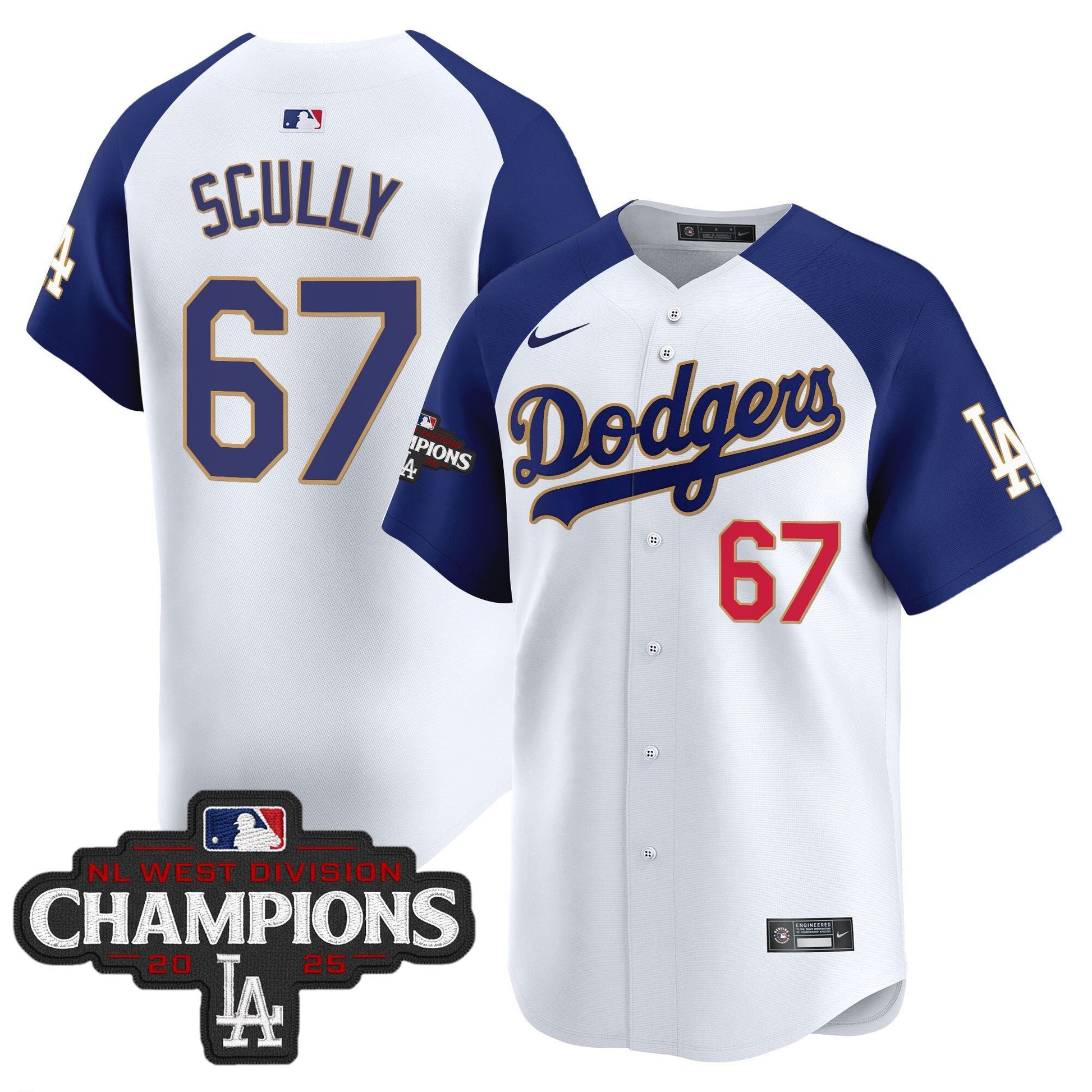 Men's Dodgers 2025 NL West Division Champions Patch Gold Trim Vapor Premier Limited Jersey - All Stitched