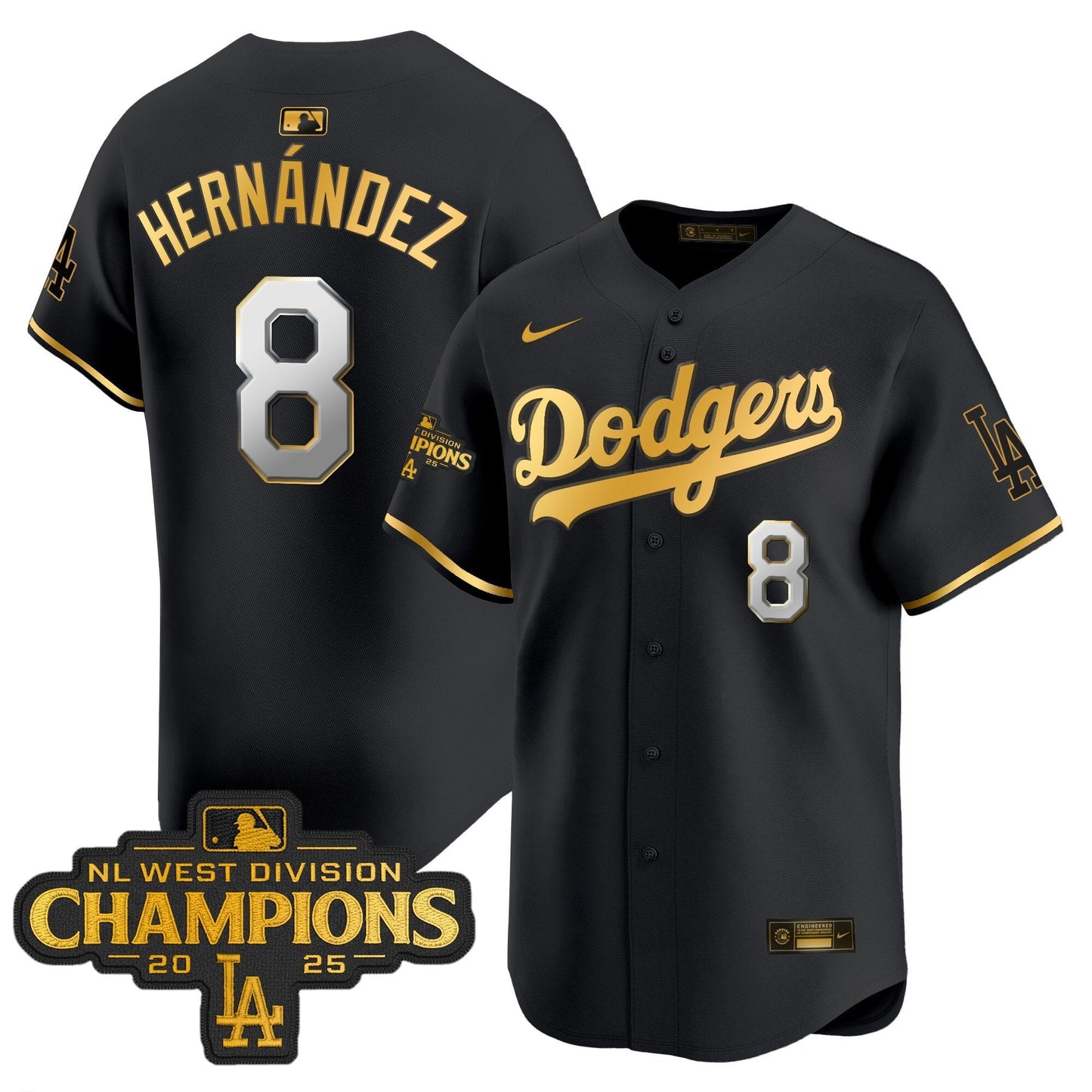 Men's Dodgers 2025 NL West Division Champions Patch Gold Trim Vapor Premier Limited Jersey - All Stitched
