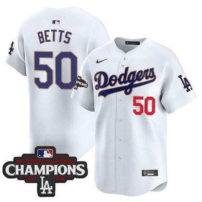 Men's Dodgers 2025 NL West Division Champions Patch Gold Trim Vapor Premier Limited Jersey - All Stitched