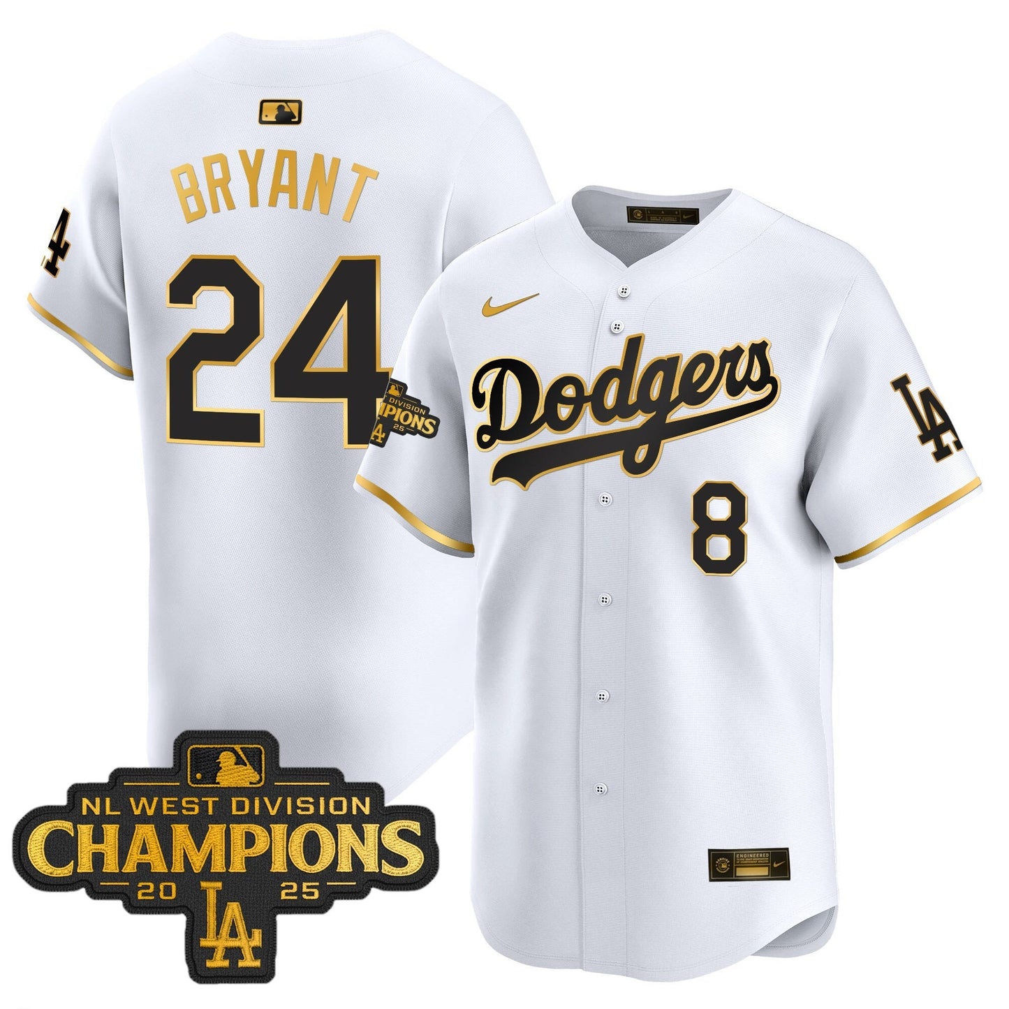 Men's Dodgers 2025 NL West Division Champions Patch Gold Trim Vapor Premier Limited Jersey - All Stitched