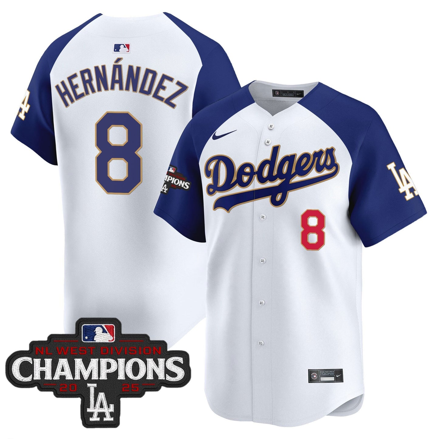 Men's Dodgers 2025 NL West Division Champions Patch Gold Trim Vapor Premier Limited Jersey - All Stitched