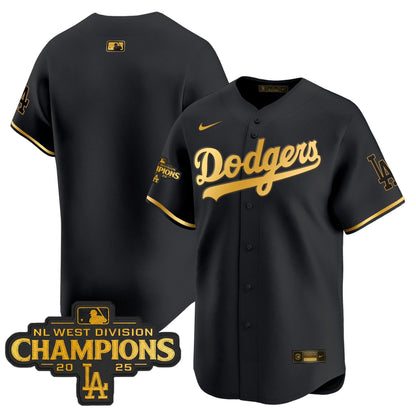 Men's Dodgers 2025 NL West Division Champions Patch Gold Trim Vapor Premier Limited Jersey - All Stitched