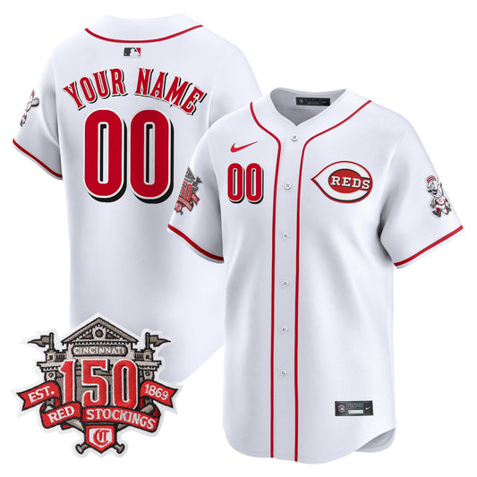 Cincinnati Reds 150th Anniversary Patch Vapor Premier Limited Custom Jersey - All Stitched