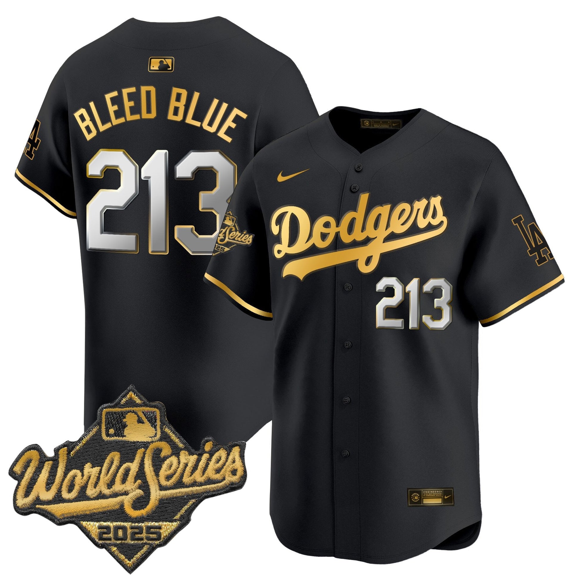 Men's Dodgers 2025 World Series Gold Trim Vapor Premier Limited Jersey - All Stitched