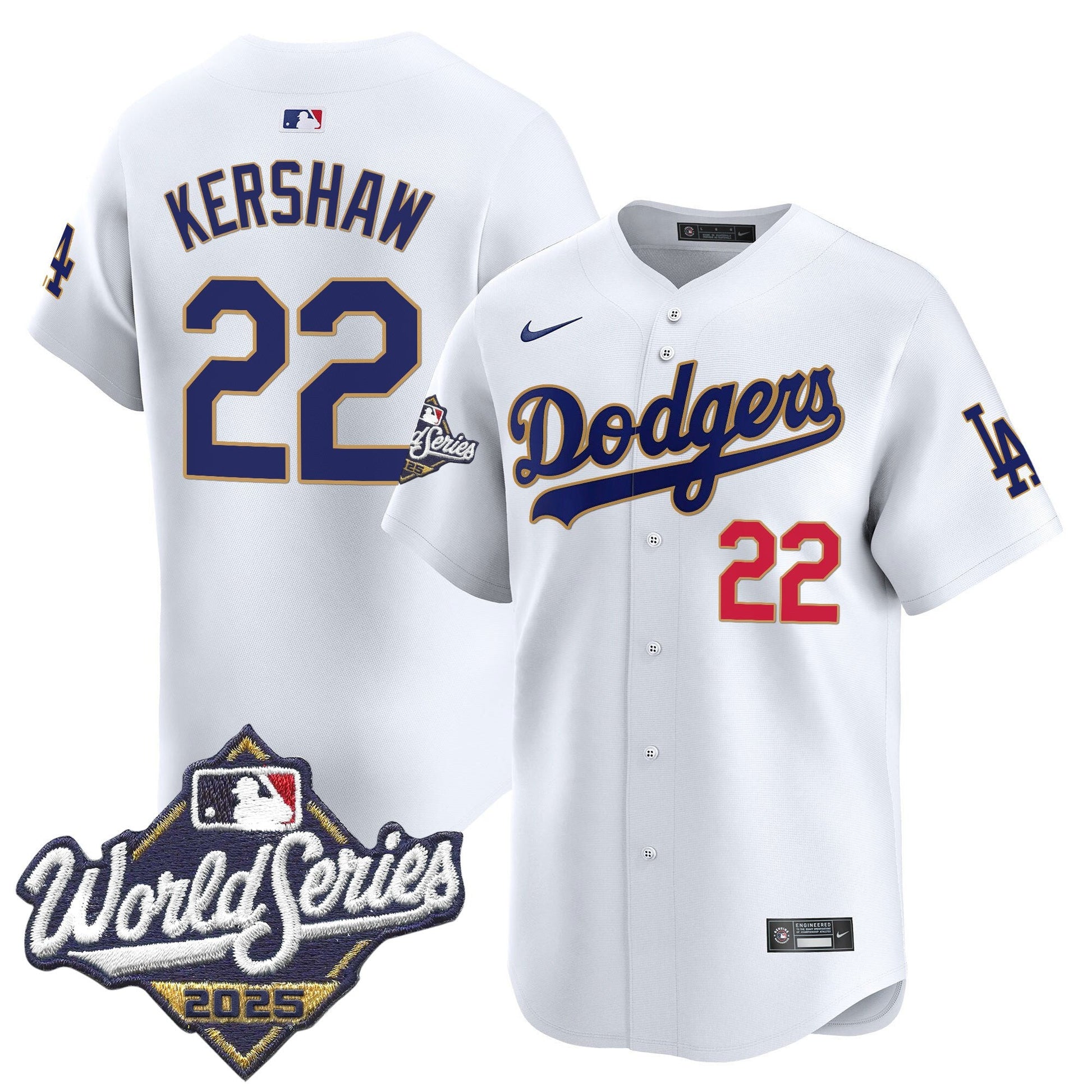 Men's Dodgers 2025 World Series Gold Trim Vapor Premier Limited Jersey - All Stitched
