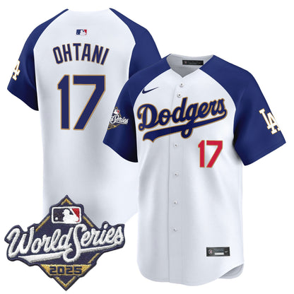 Men's Dodgers 2025 World Series Gold Trim Vapor Premier Limited Jersey - All Stitched