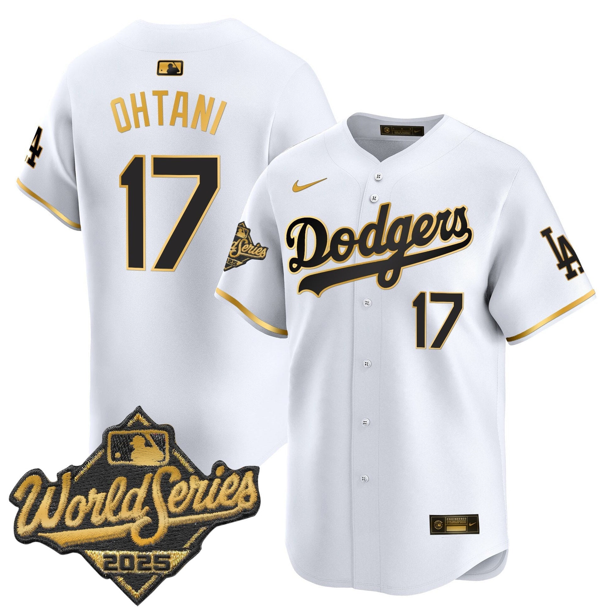 Men's Dodgers 2025 World Series Gold Trim Vapor Premier Limited Jersey - All Stitched