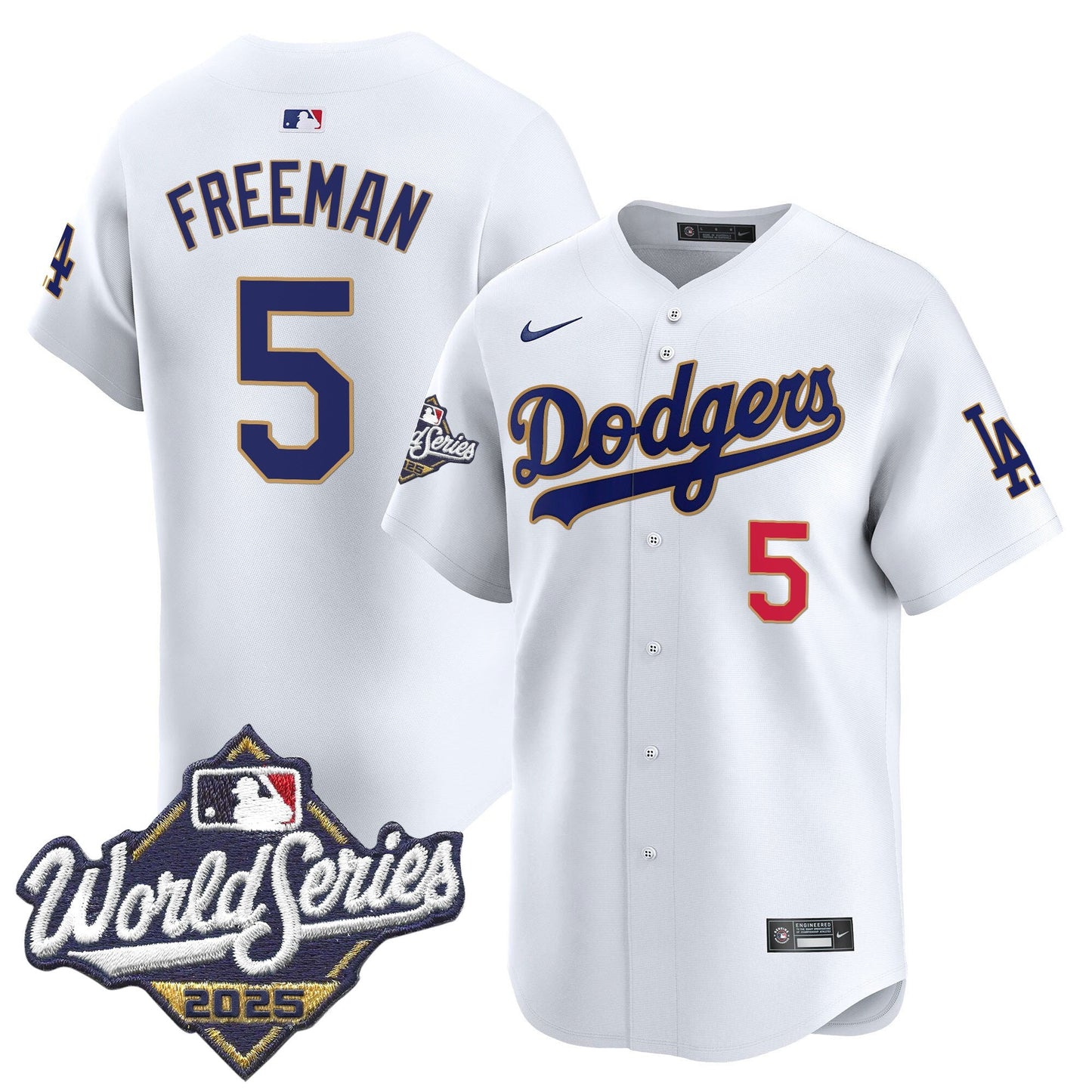 Men's Dodgers 2025 World Series Gold Trim Vapor Premier Limited Jersey - All Stitched