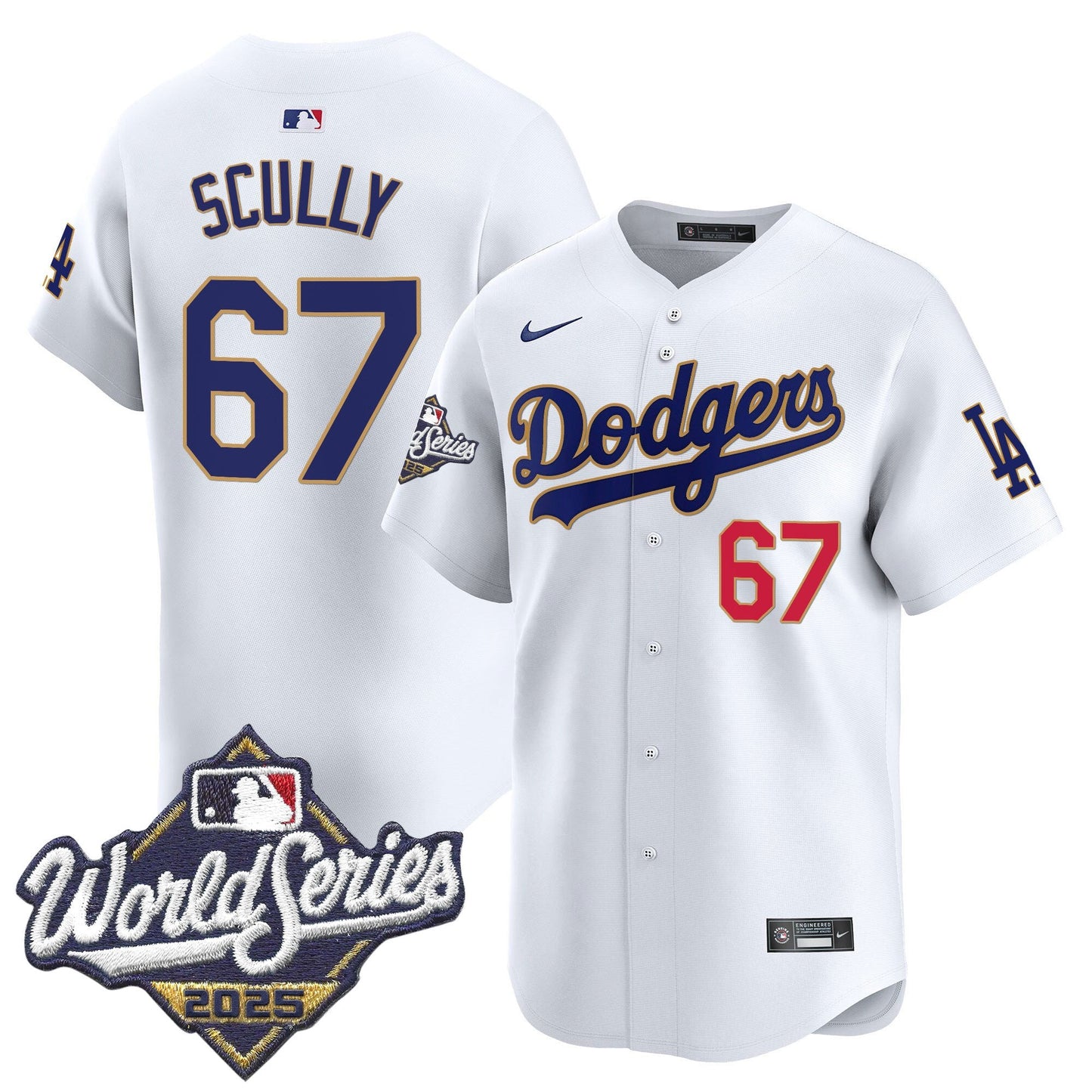 Men's Dodgers 2025 World Series Gold Trim Vapor Premier Limited Jersey - All Stitched