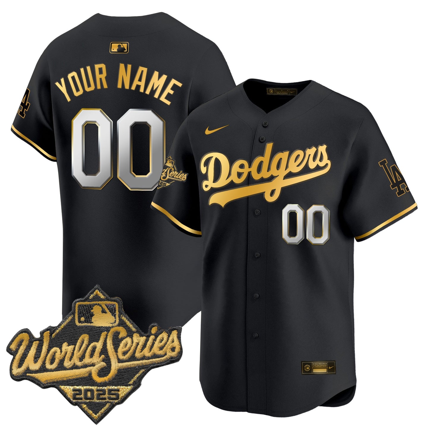 Dodgers 2025 World Series Gold Trim Vapor Premier Limited Custom Jersey - All Stitched