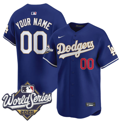 Dodgers 2025 World Series Gold Trim Vapor Premier Limited Custom Jersey - All Stitched