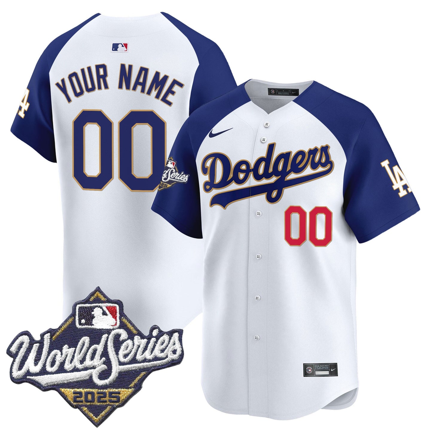 Dodgers 2025 World Series Gold Trim Vapor Premier Limited Custom Jersey - All Stitched